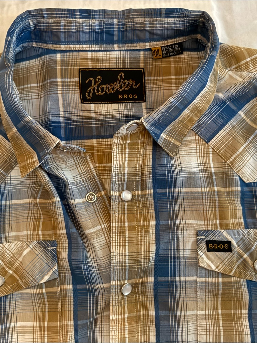 Howler Brothers Plaid Button-Down Shirt in Blue and Tan